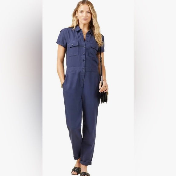 OUTERKNOWN Navy Blue S.E.A. Suit short sleeve button down jumpsuit size medium - Picture 1 of 3